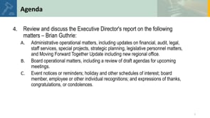 4. Review and discuss the Executive Director's report
