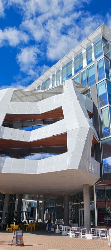 exterior of TRS office with a bright blue sky