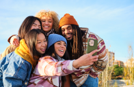 diverse friends taking a selfie