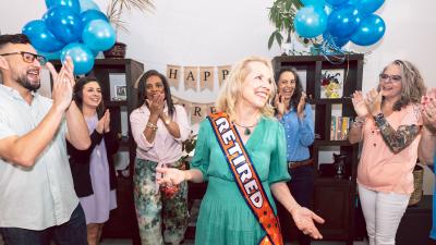 woman celebrates retirement with friends