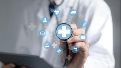 infographic of physician with medical icons