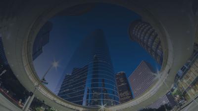 Houston skyscrapers viewed through a circle