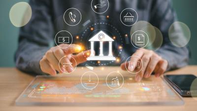 collage of banking icons