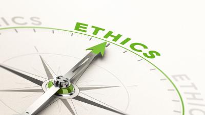 compass with arrow pointing to the word Ethics