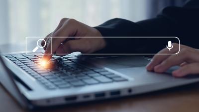 search bar displays as a pop out from laptop
