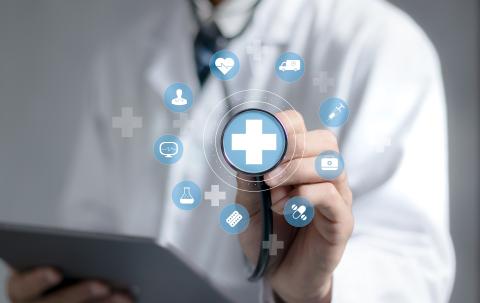 infographic of physician with medical icons
