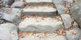 rock steps with fall leaves