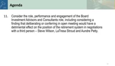 11. Consider the role, performance and engagement of the Board Investment Advisors and Consultants role