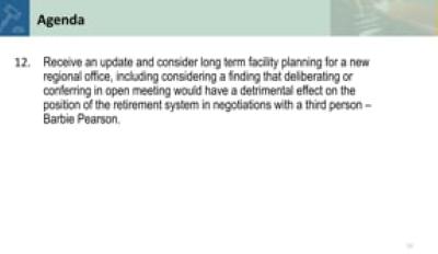 12. Receive an update and consider long term facility planning for a new regional office_COMPLETE
