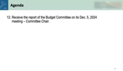 12. Receive the report of the Budget Committee on its December 5, 2024 meeting – Committee Chair