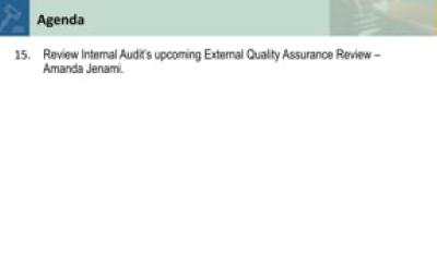 15. Review Internal Audit’s upcoming External Quality Assurance Review – Amanda Jenami