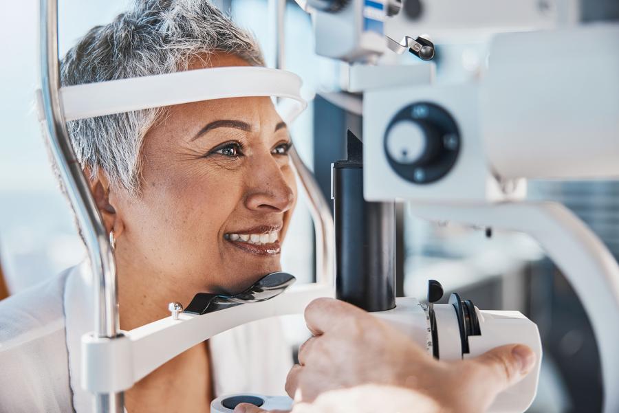 Woman getting an eye exam