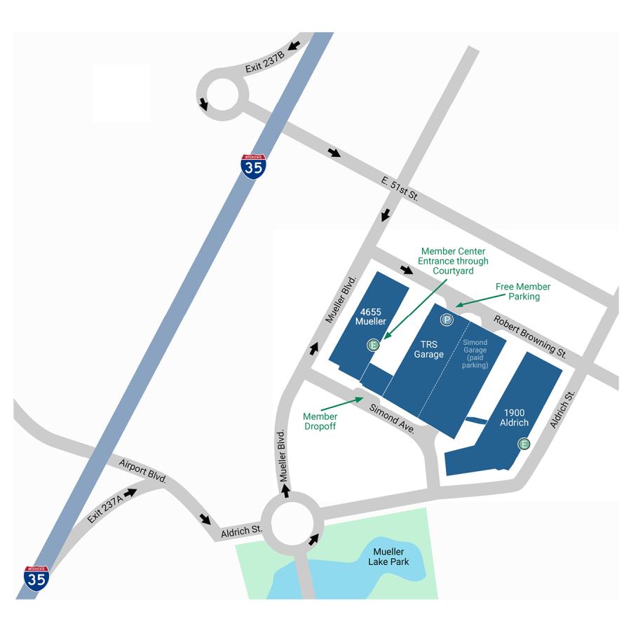 map showing directions to TRS campus