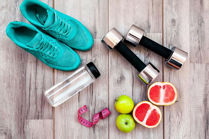 fruit and exercise equipment