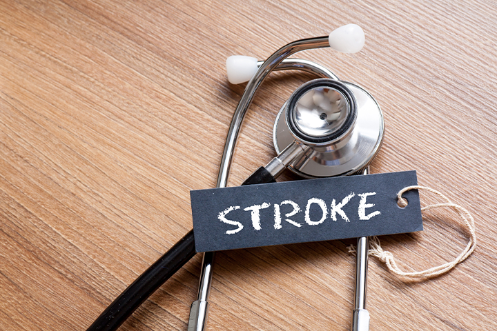 stethoscope with “stroke” tag
