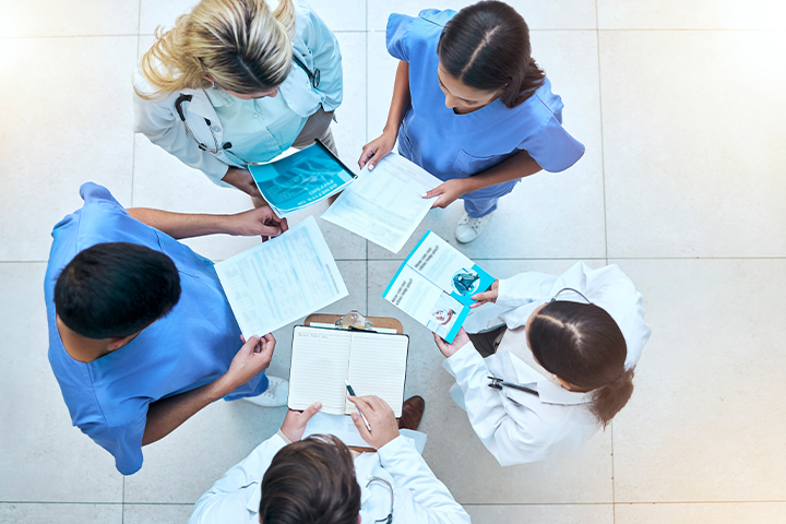aerial view showing circle of doctors