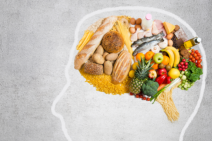 graphic of brain made out of healthy foods