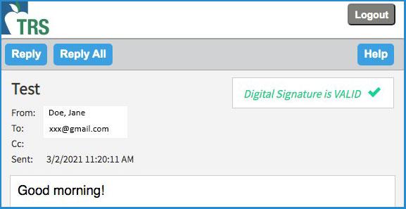 An example of an secure email opened