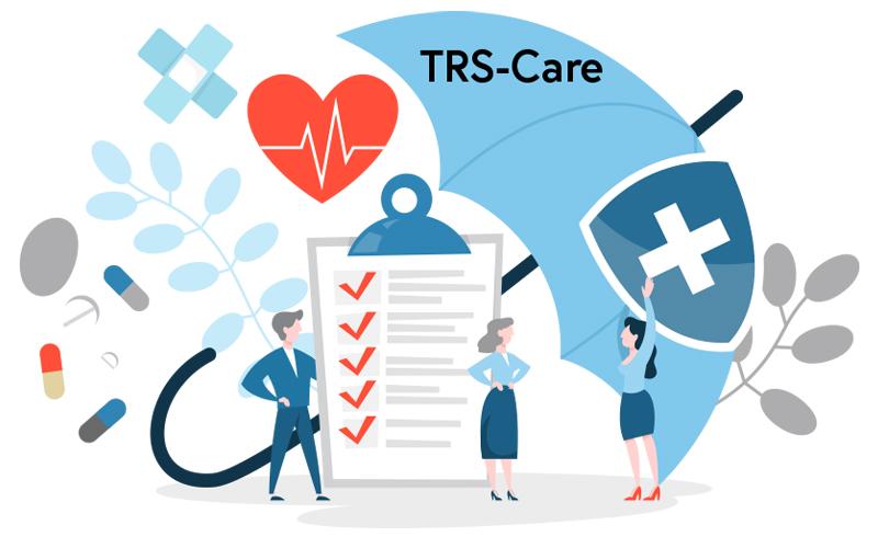 collage of healthcare images under an umbrella labeled TRS-Care